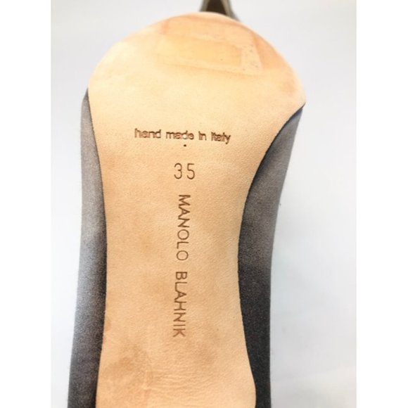 Manolo Blahnik Hangisi Dark Gray Satin Jeweled Buckle heels Pumps - Picture 4 of 10